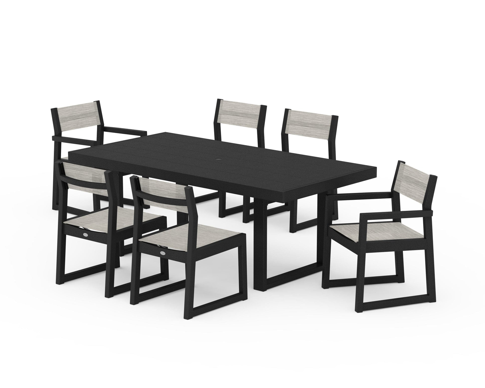 POLYWOOD EDGE Sling 7-Piece Dining Set — Black / Birch Sling