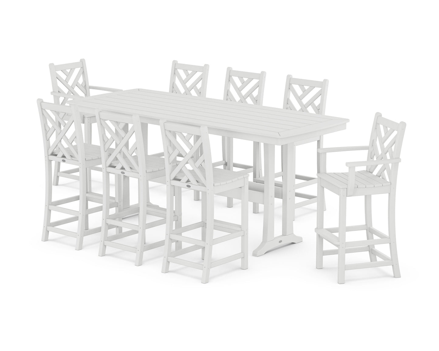 POLYWOOD Chippendale 9-Piece Bar Set with Trestle Legs — White