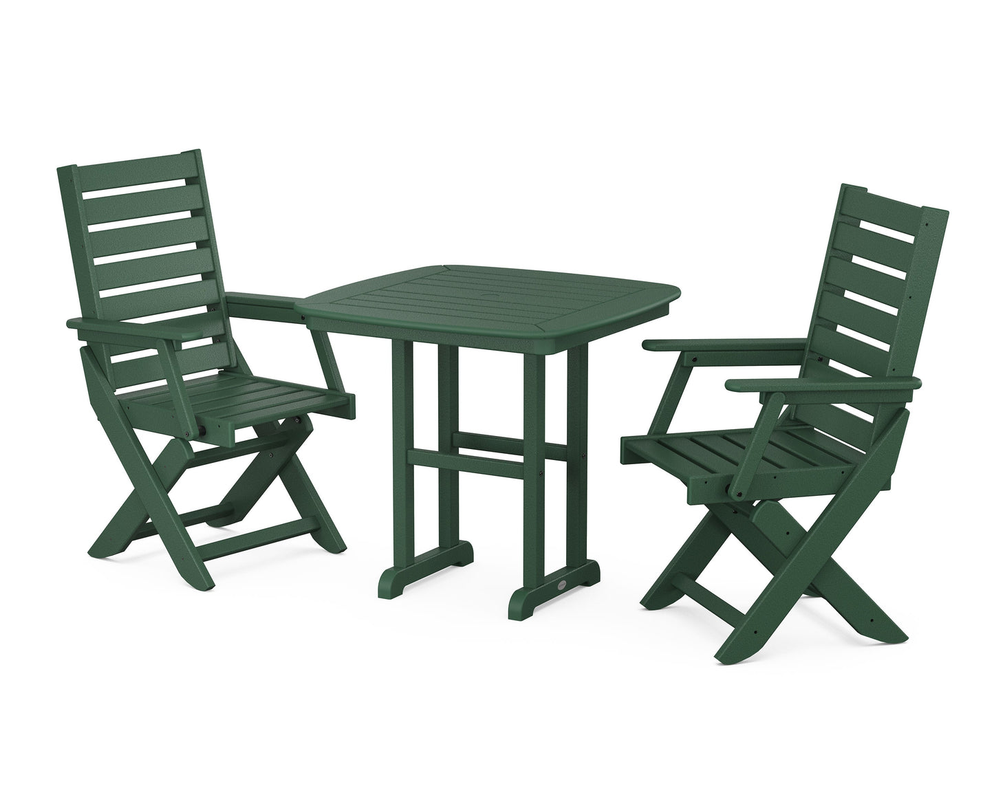 POLYWOOD Captain Folding Chair 3-Piece Dining Set — Green