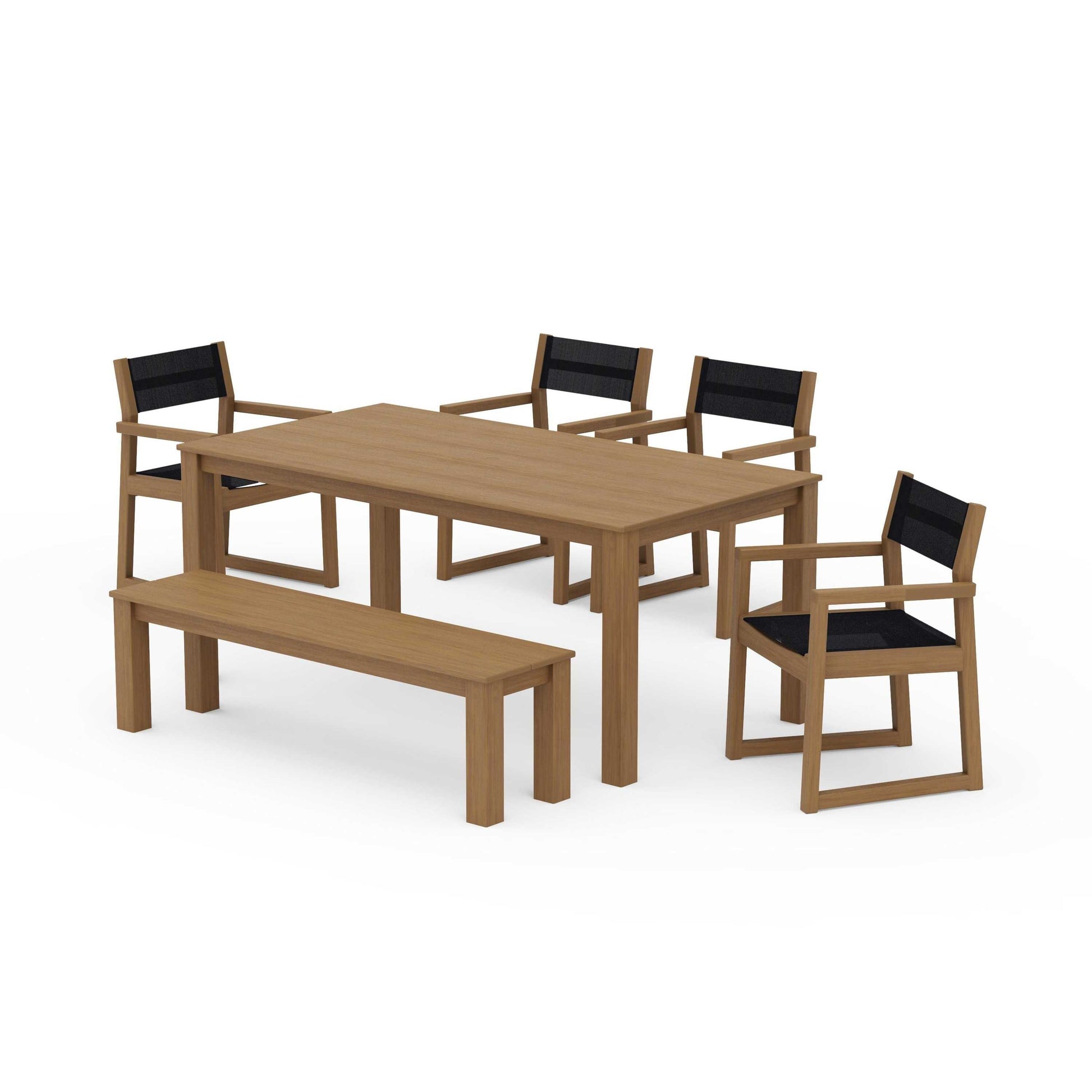 POLYWOOD EDGE Sling Arm Chair 6-Piece Parsons Dining Set with Bench — Natural / Black Sling