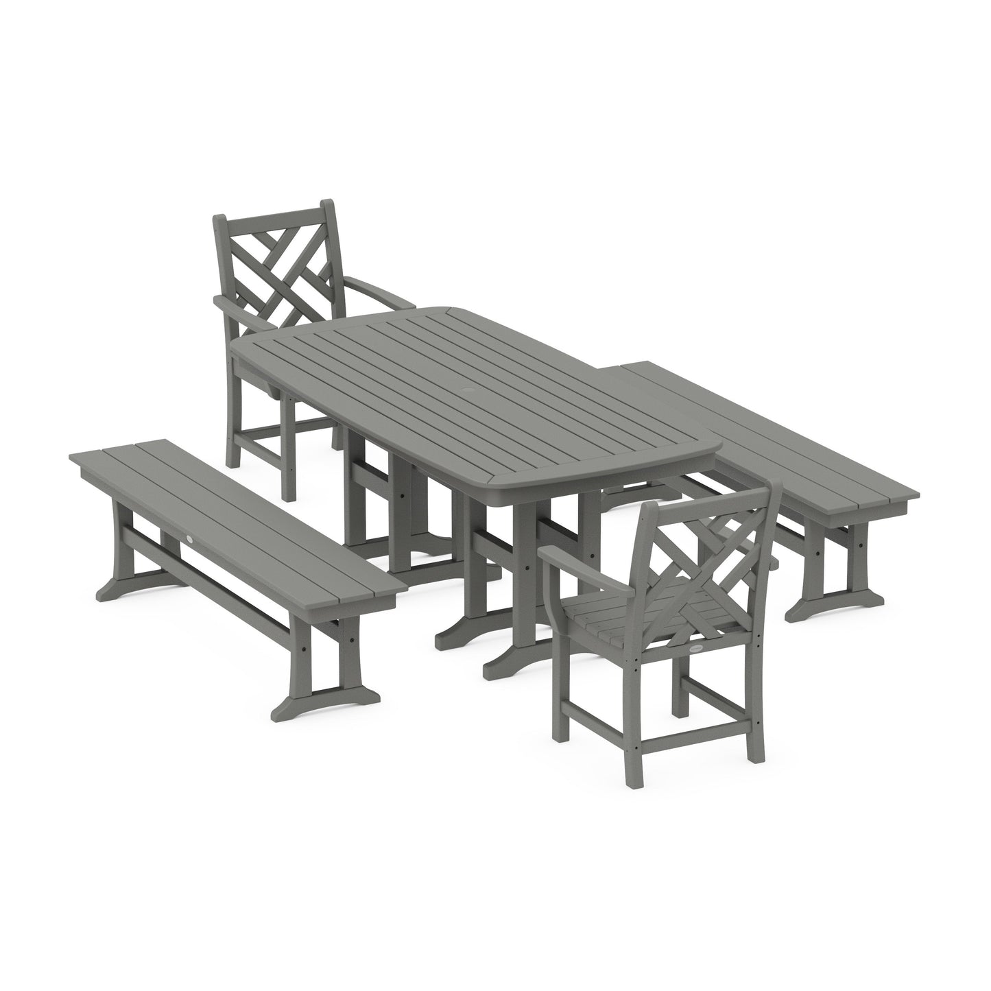 POLYWOOD Chippendale 5-Piece Dining Set with Benches — Slate Grey