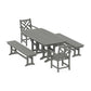 POLYWOOD Chippendale 5-Piece Dining Set with Benches — Slate Grey