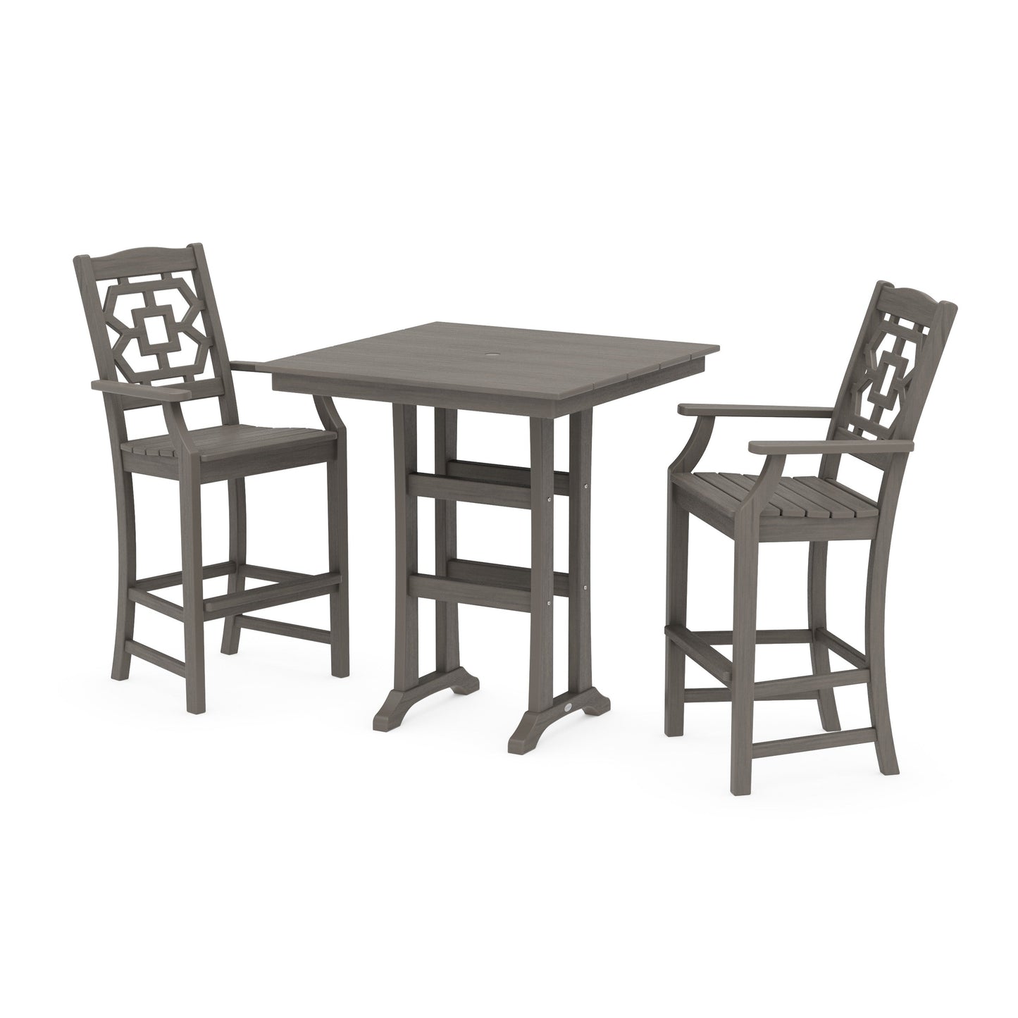 POLYWOOD Chinoiserie 3-Piece Farmhouse Bar Set with Trestle Legs — Driftwood