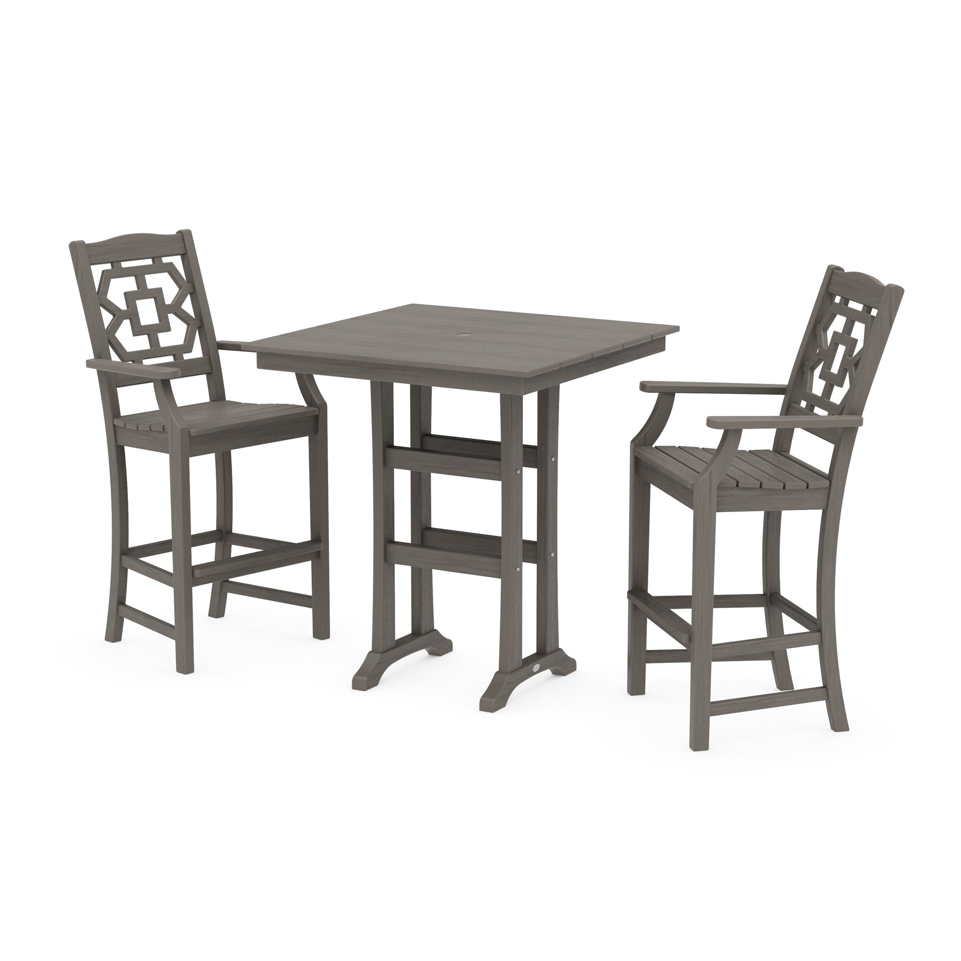 POLYWOOD Chinoiserie 3-Piece Farmhouse Bar Set with Trestle Legs — Driftwood