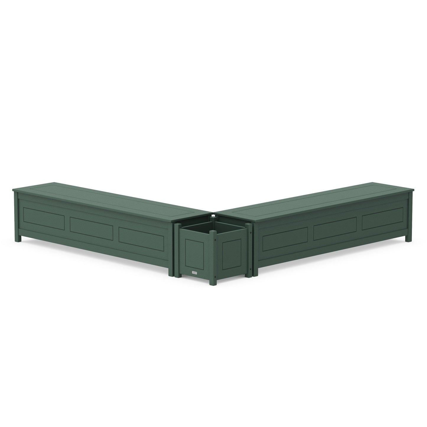 POLYWOOD 72" Country Living L- Shaped Planter Storage Bench Set — Green