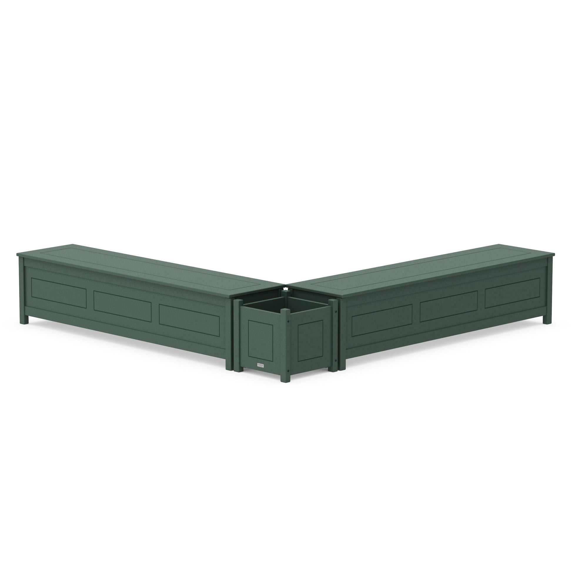 POLYWOOD 72" Country Living L- Shaped Planter Storage Bench Set — Green