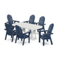 POLYWOOD Vineyard Curveback Adirondack Chair 7-Piece Dining Set — Navy / White