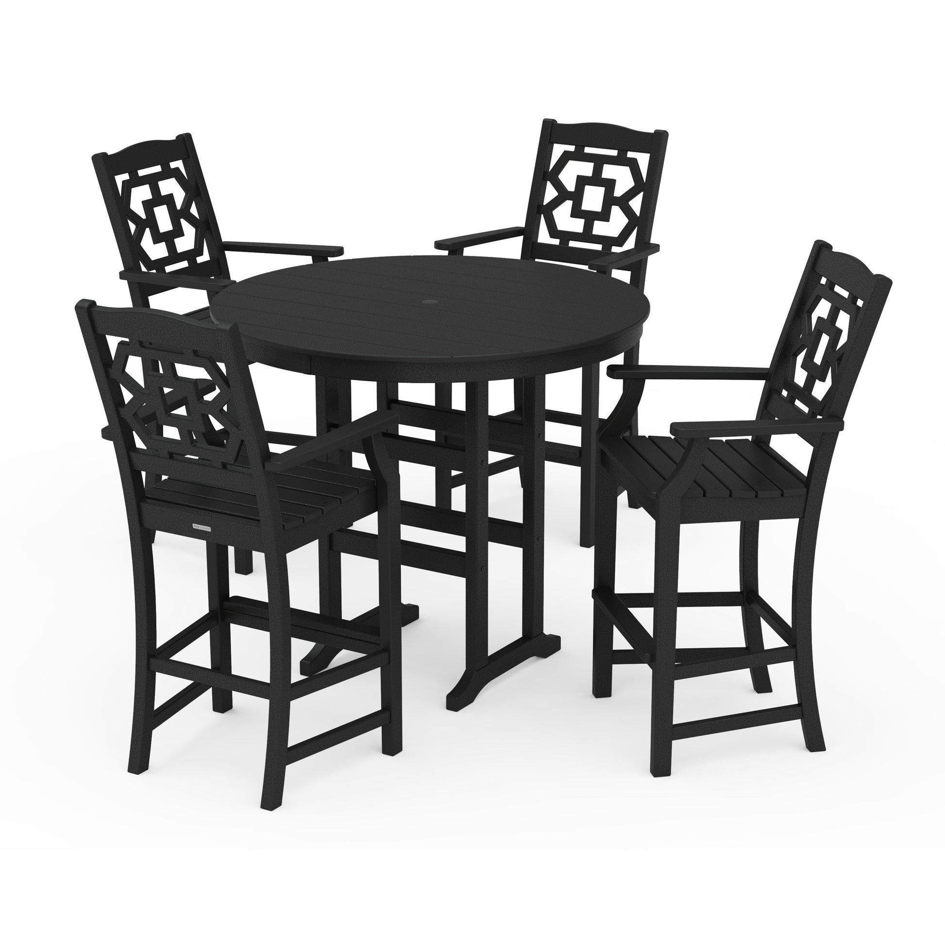 POLYWOOD Chinoiserie 5-Piece Round Farmhouse Bar Set — Black