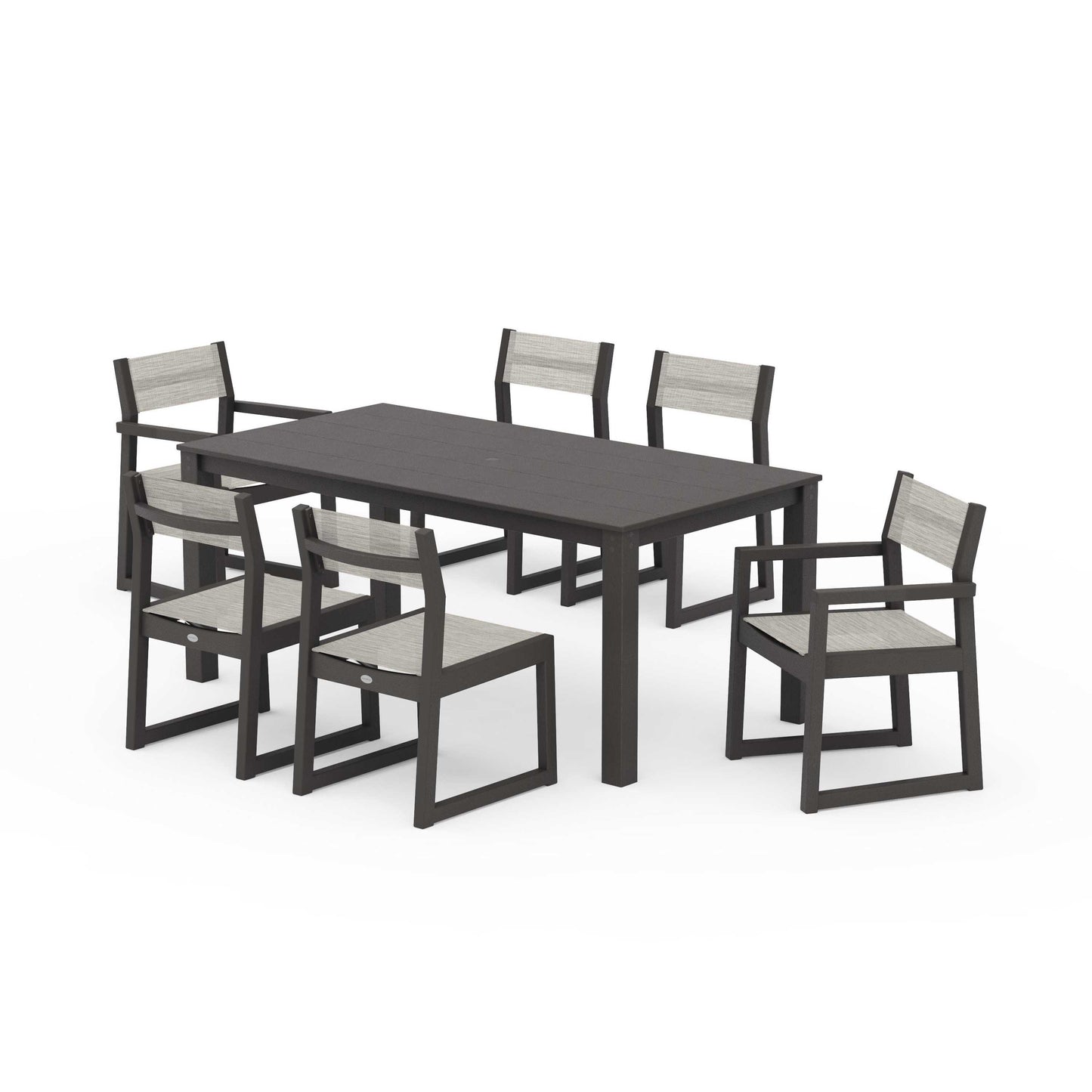 POLYWOOD EDGE Sling 7-Piece Parsons Dining Set — Vintage Coffee / Birch Sling