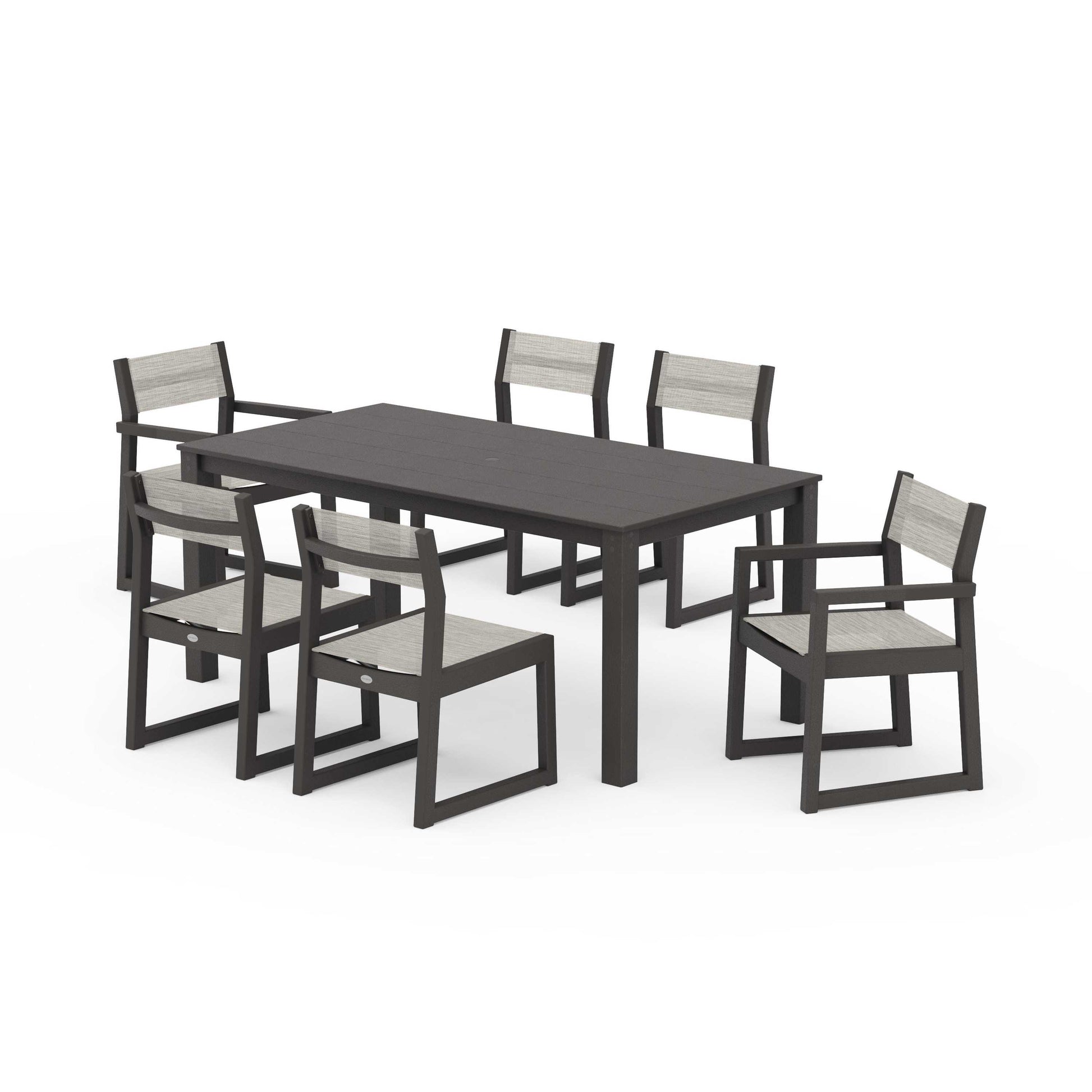 POLYWOOD EDGE Sling 7-Piece Parsons Dining Set — Vintage Coffee / Birch Sling