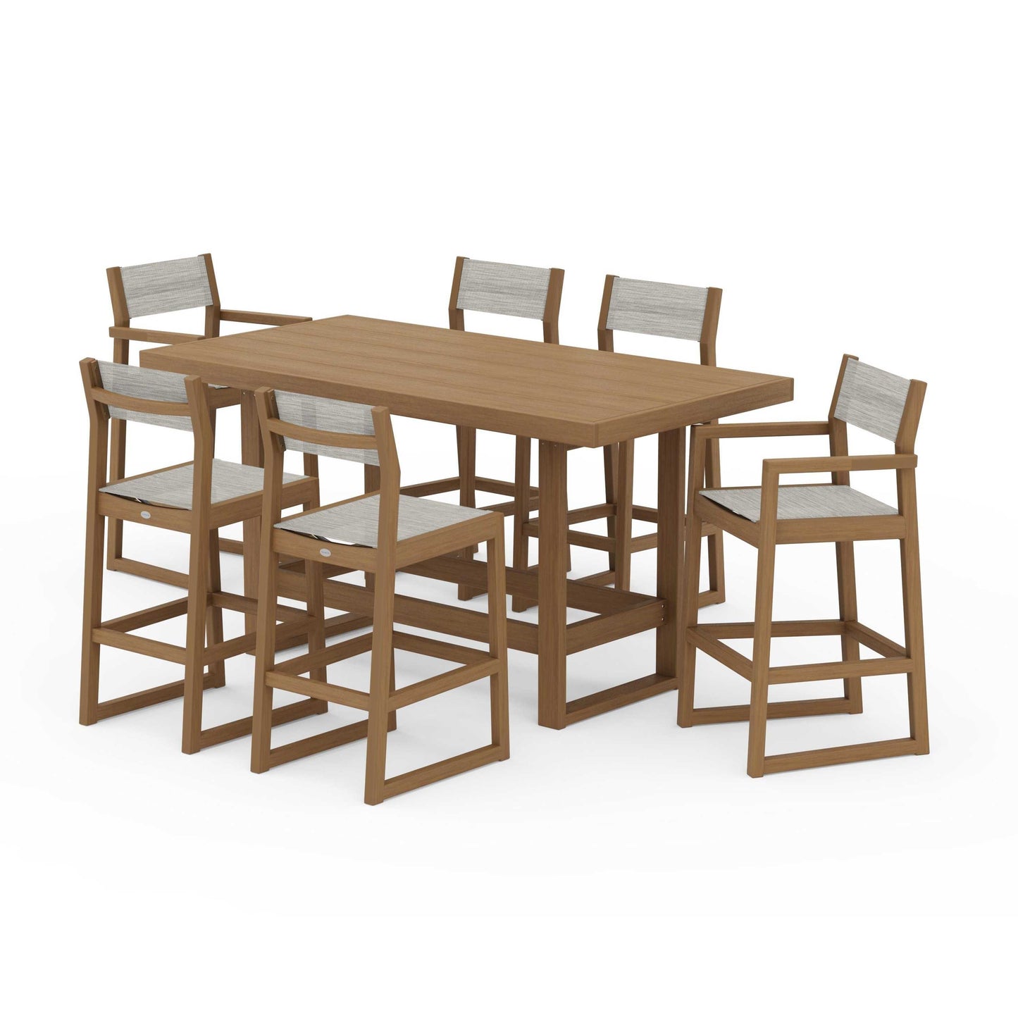 POLYWOOD EDGE Sling 7-Piece Bar Table Set — Natural / Birch Sling