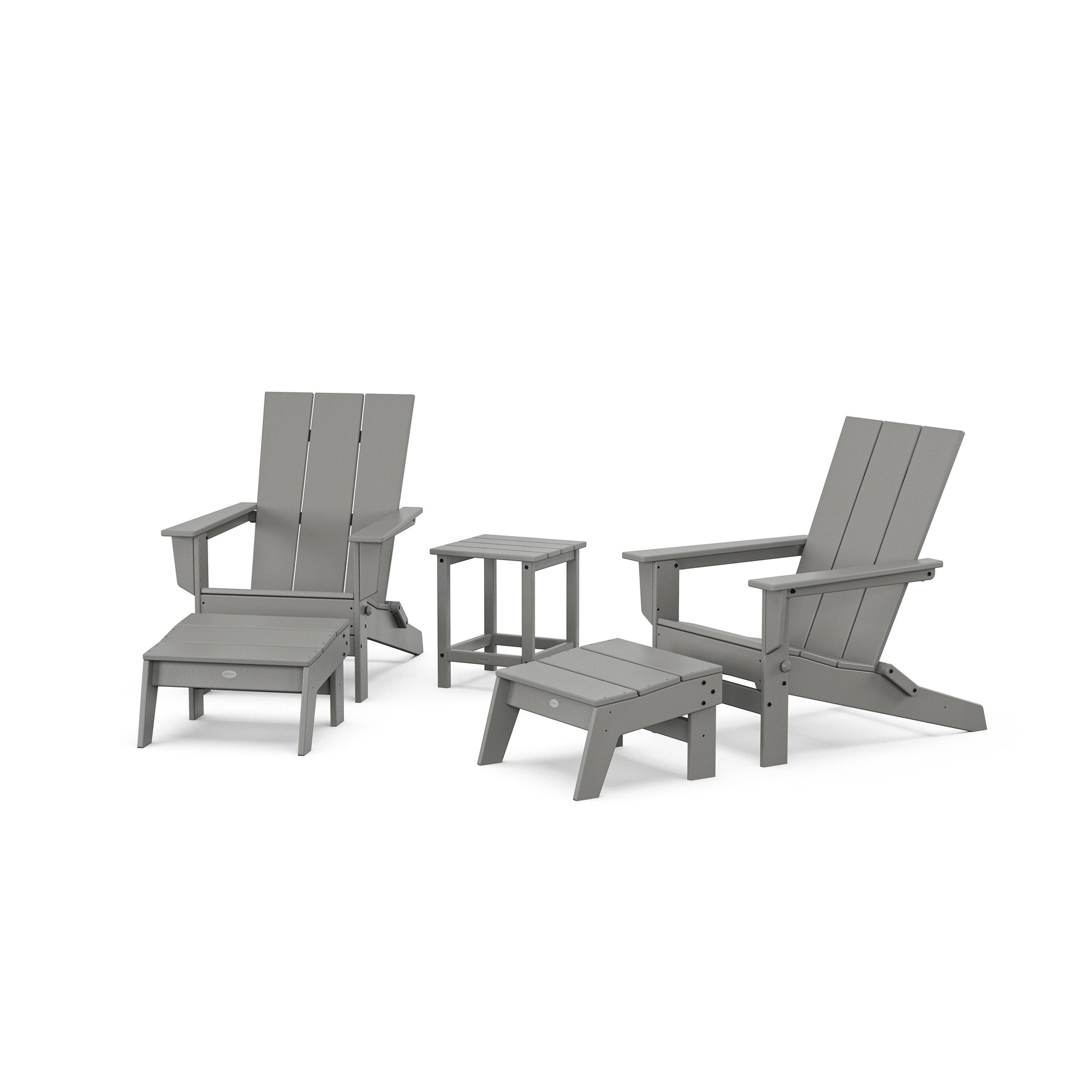 POLYWOOD 5-Piece Modern Studio Folding Adirondack Set with Ottomans and Side Table — Slate Grey