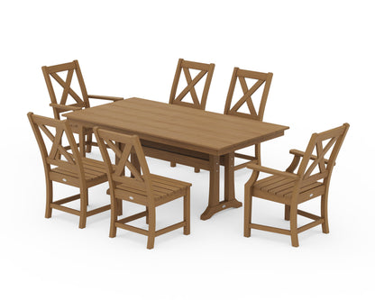 POLYWOOD Braxton 7-Piece Farmhouse Dining Set With Trestle Legs — Natural