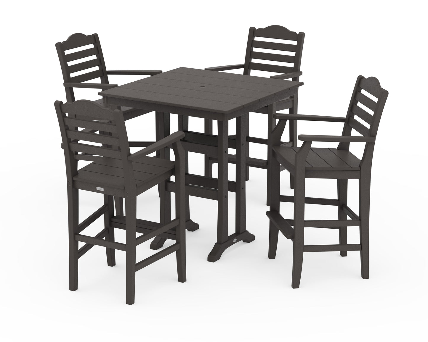 POLYWOOD Savannah 5-Piece Farmhouse Bar Set with Trestle Legs — Vintage Coffee