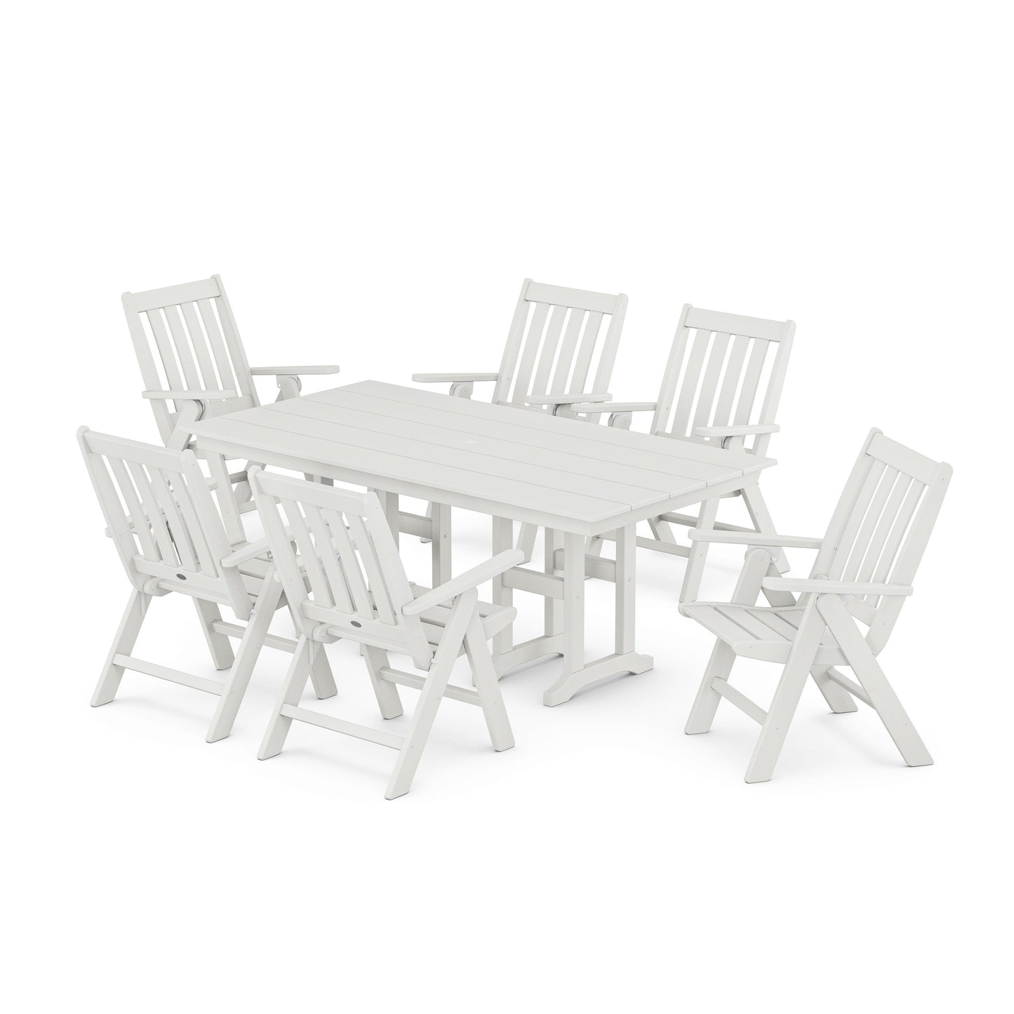 POLYWOOD Vineyard Folding Chair 7-Piece Farmhouse Dining Set — Vintage White