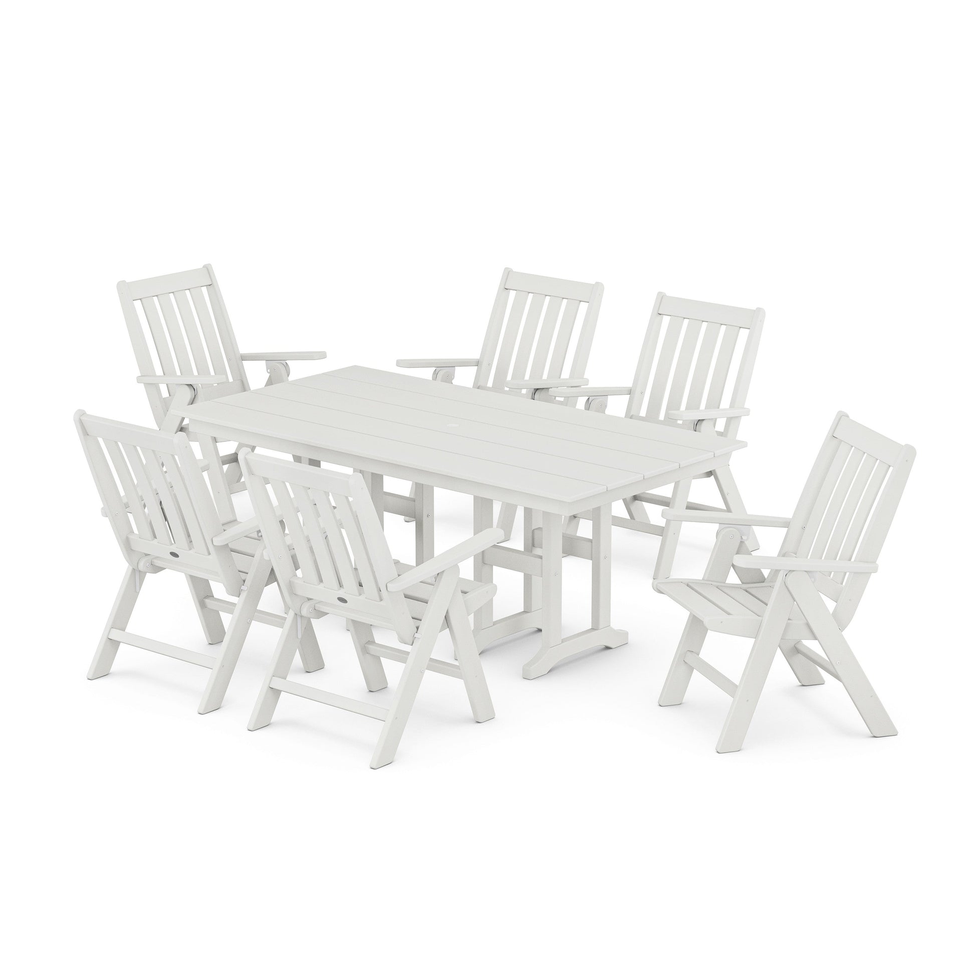 POLYWOOD Vineyard Folding Chair 7-Piece Farmhouse Dining Set — Vintage White