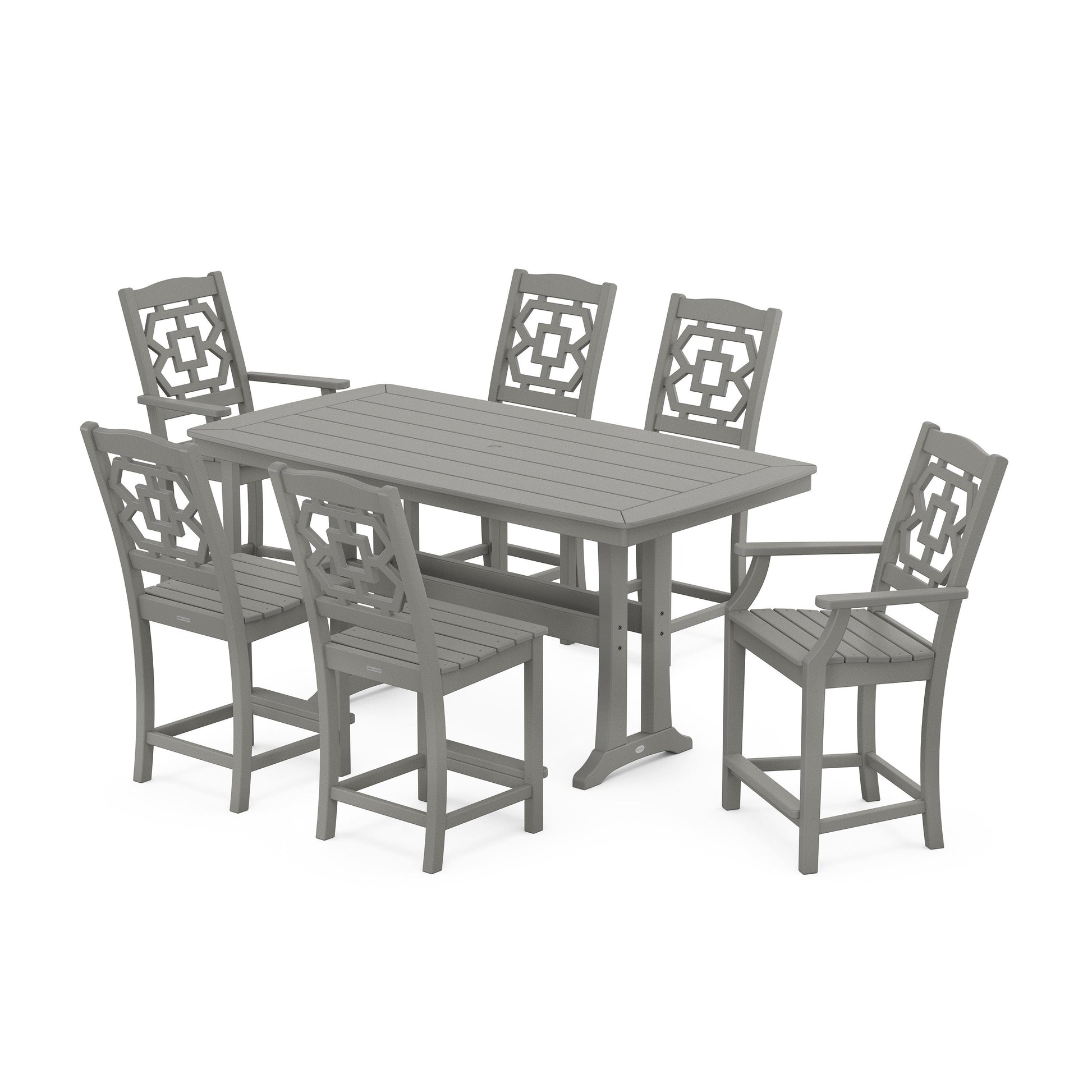 POLYWOOD Chinoiserie 7-Piece Counter Set with Trestle Legs — Slate Grey