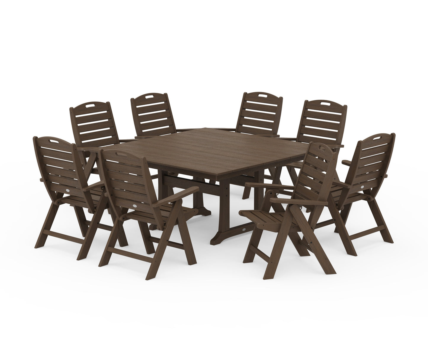 POLYWOOD Nautical Highback 9-Piece Square Farmhouse Dining Set with Trestle Legs — Kona