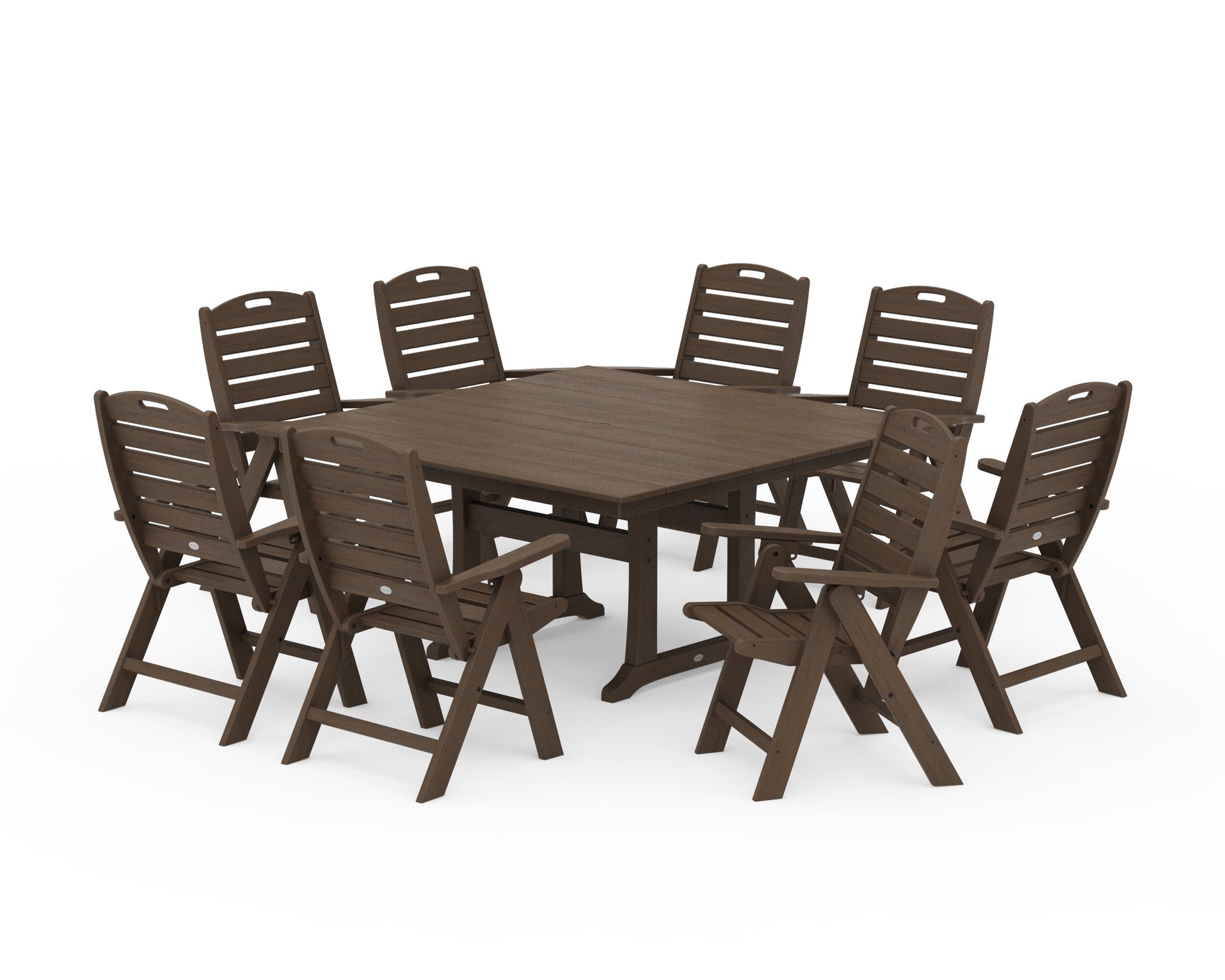 POLYWOOD Nautical Highback 9-Piece Square Farmhouse Dining Set with Trestle Legs — Kona