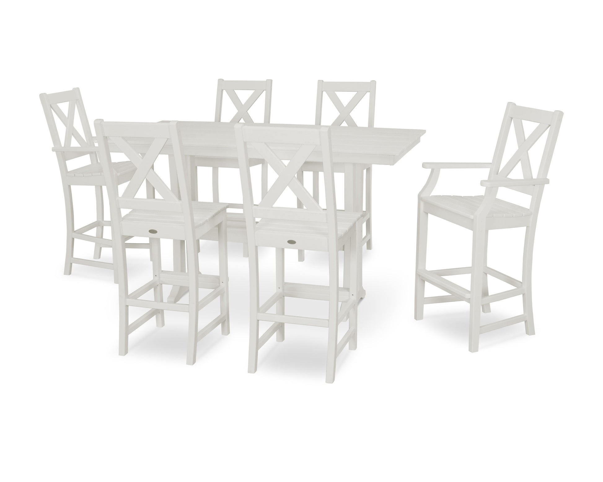 POLYWOOD Braxton 7-Piece Farmhouse Trestle Bar Set — White