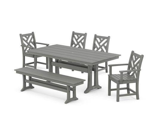 POLYWOOD Chippendale 6-Piece Farmhouse Dining Set With Trestle Legs — Slate Grey
