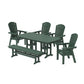 POLYWOOD Nautical Curveback Adirondack 6-Piece Dining Set with Bench — Green