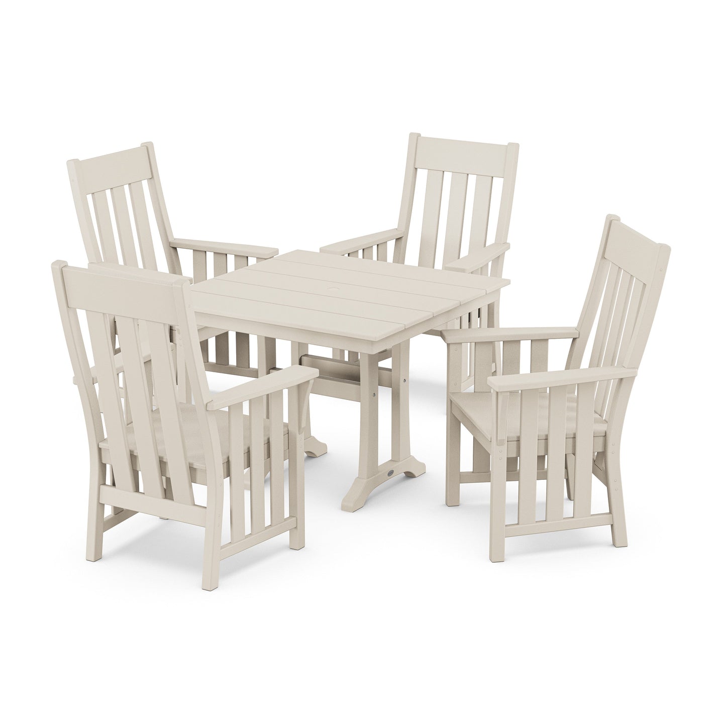 POLYWOOD Acadia 5-Piece Farmhouse Dining Set with Trestle Legs — Sand