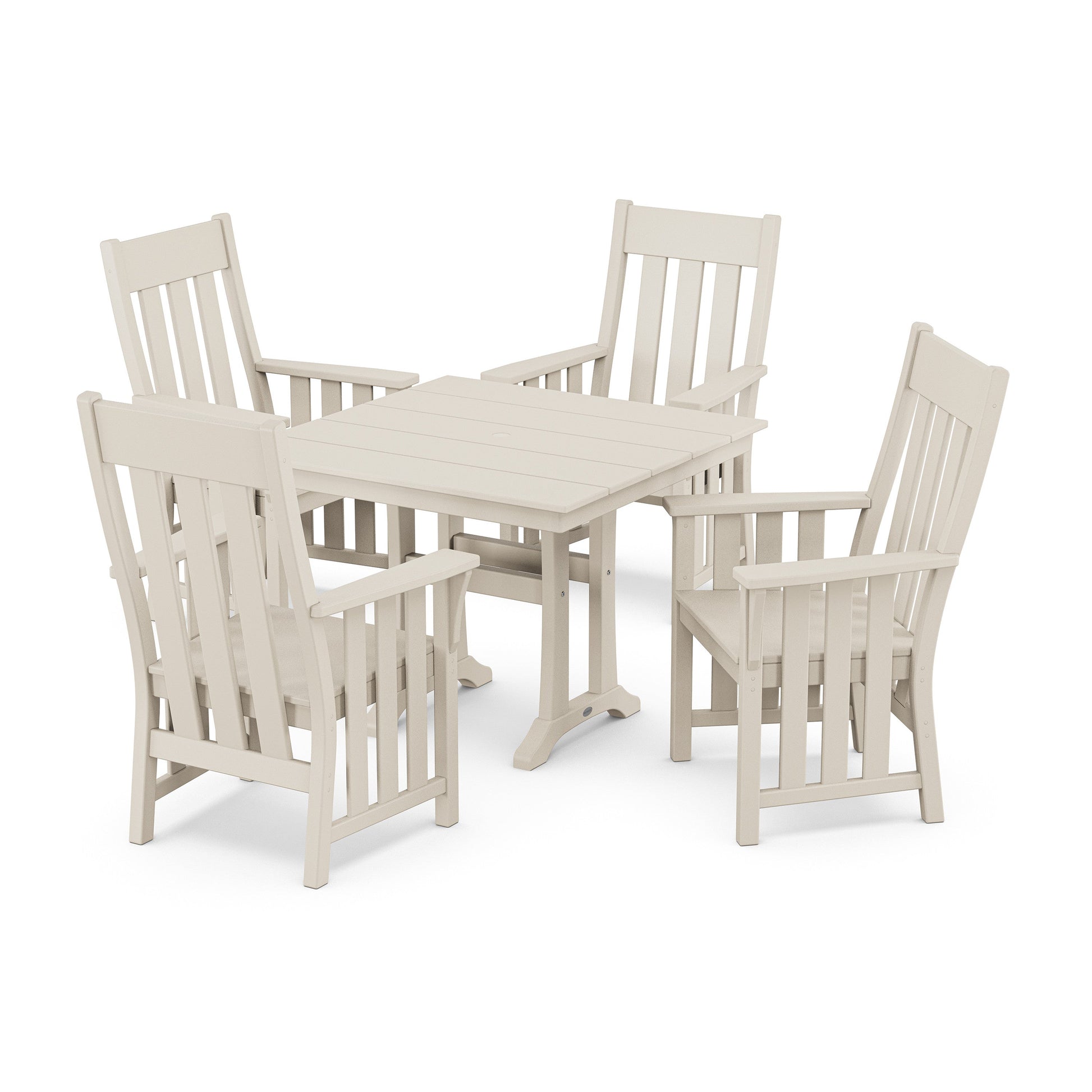 POLYWOOD Acadia 5-Piece Farmhouse Dining Set with Trestle Legs — Sand