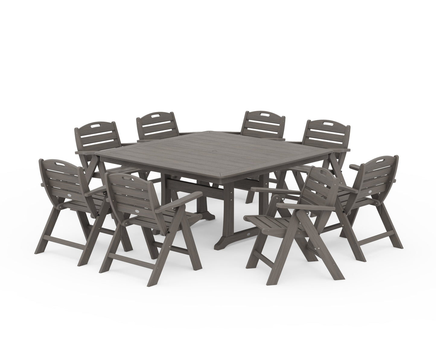 POLYWOOD Nautical Lowback 9-Piece Square Dining Set with Trestle Legs — Driftwood
