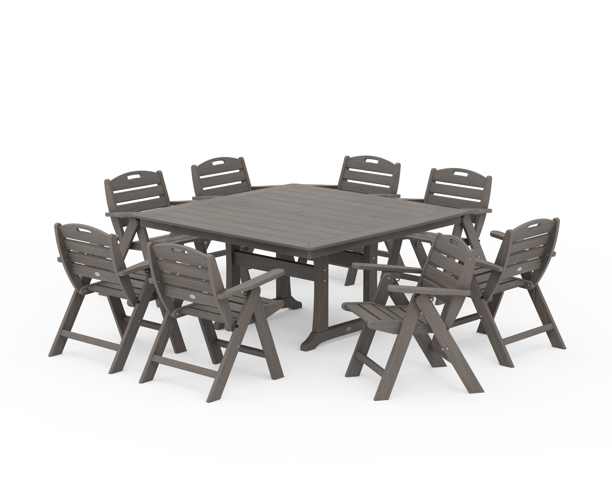 POLYWOOD Nautical Lowback 9-Piece Square Dining Set with Trestle Legs — Driftwood