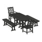 POLYWOOD Chinoiserie 5-Piece Dining Set with Benches — Black