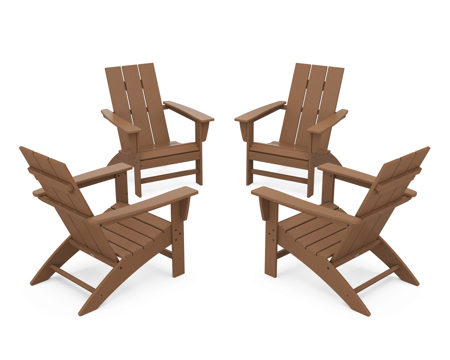 POLYWOOD 4-Piece Modern Adirondack Chair Conversation Set — Teak