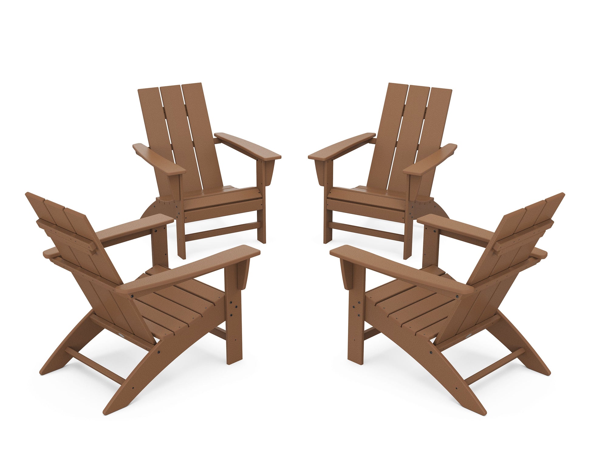 POLYWOOD 4-Piece Modern Adirondack Chair Conversation Set — Teak