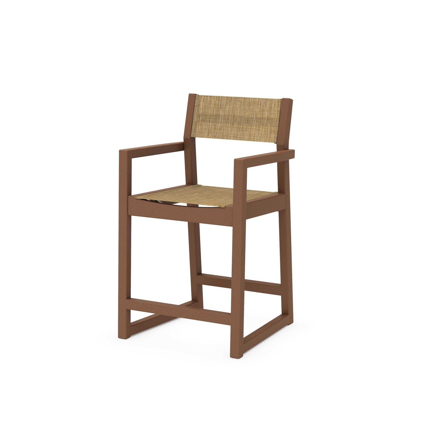 POLYWOOD EDGE Sling Counter Arm Chair — Teak / Burlap Sling
