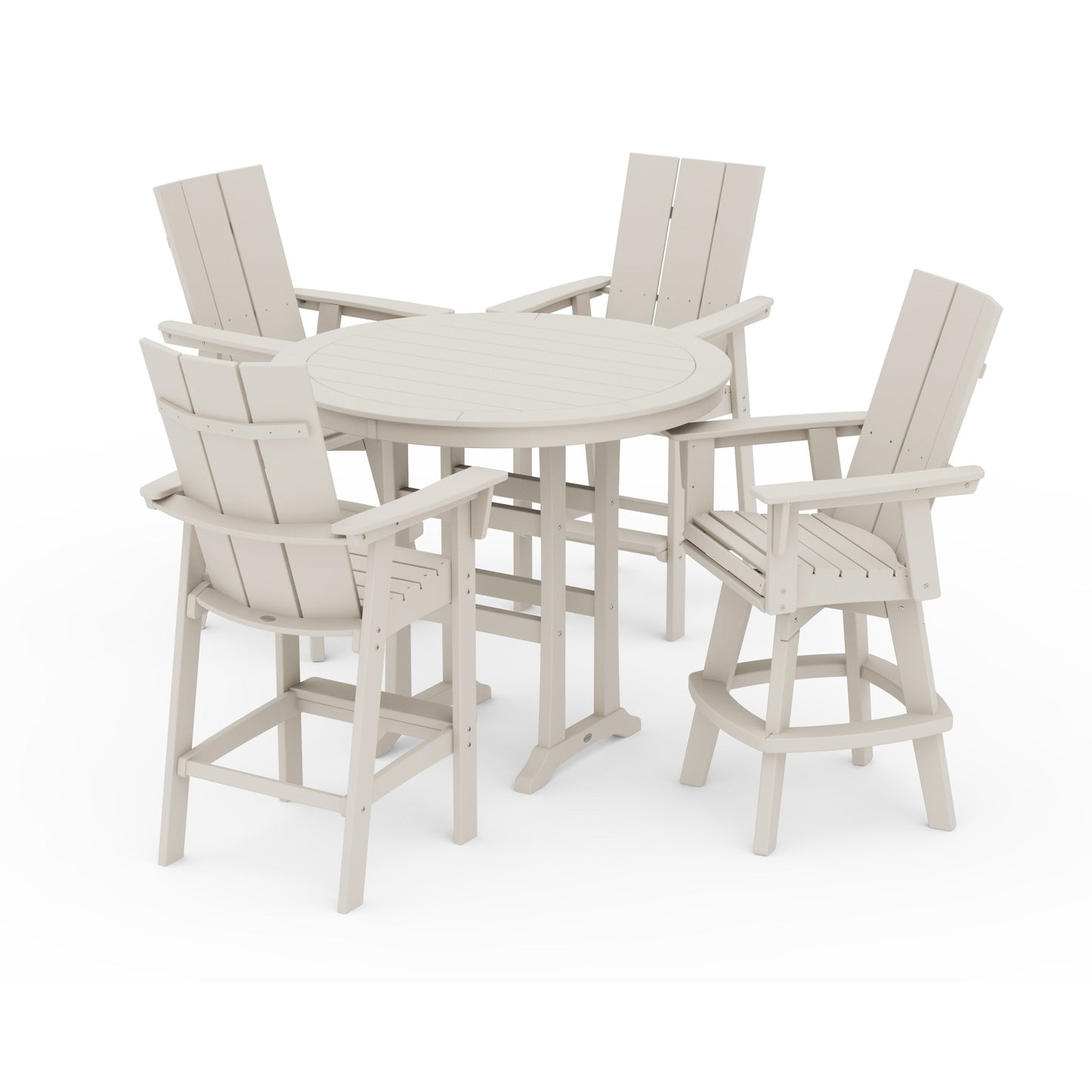 POLYWOOD Modern Adirondack 5-Piece Nautical Trestle Round Bar Set with Swivels — Sand