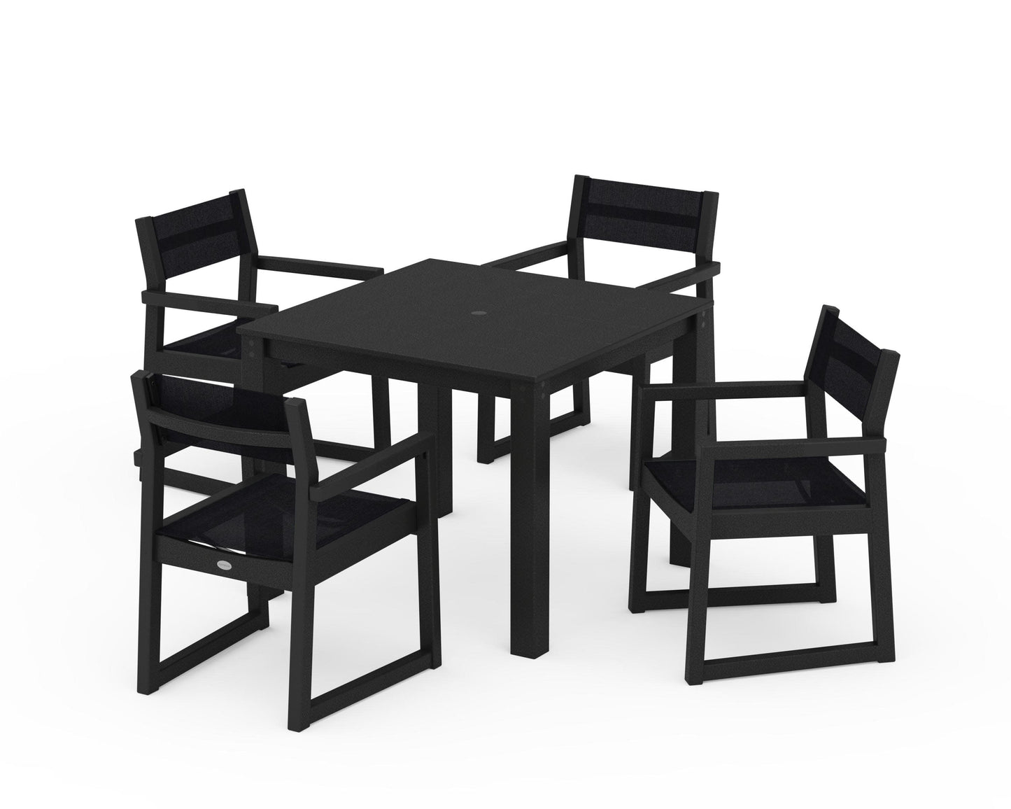 POLYWOOD EDGE Sling Arm Chair 5-Piece Parsons Dining Set — Black / Black Sling