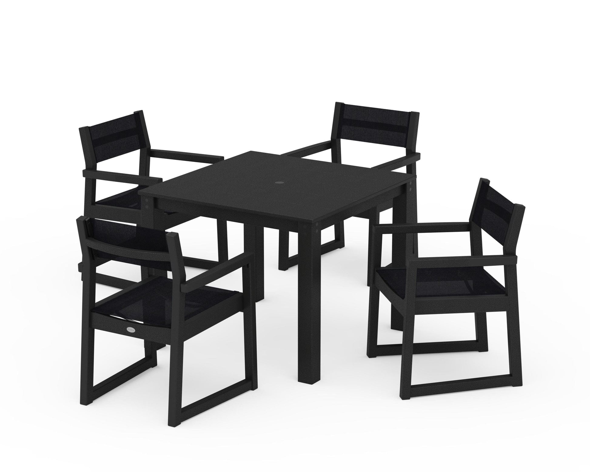 POLYWOOD EDGE Sling Arm Chair 5-Piece Parsons Dining Set — Black / Black Sling