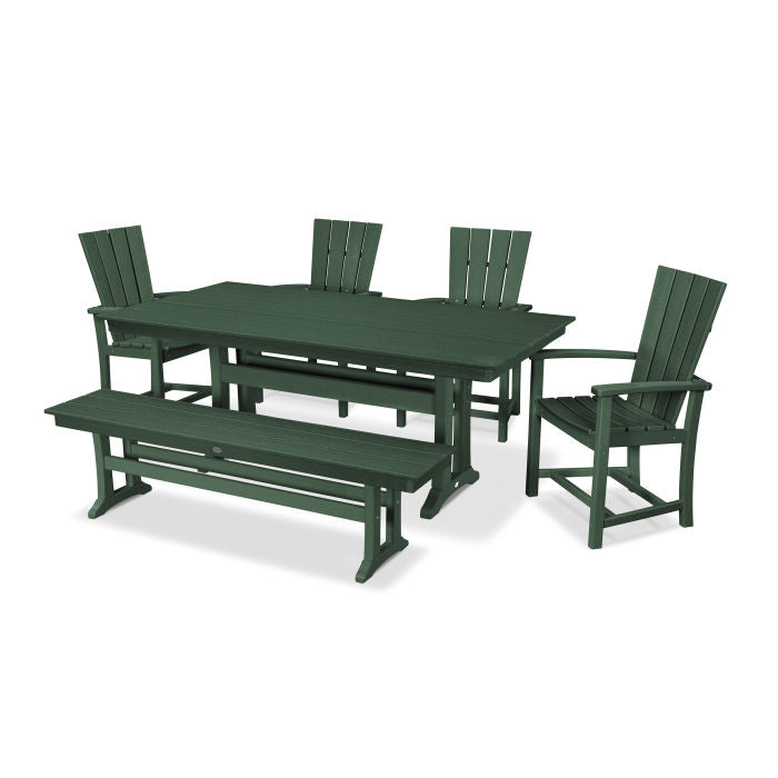 POLYWOOD Quattro 6-Piece Farmhouse Dining Set with Trestle Legs and Bench FREE SHIPPING