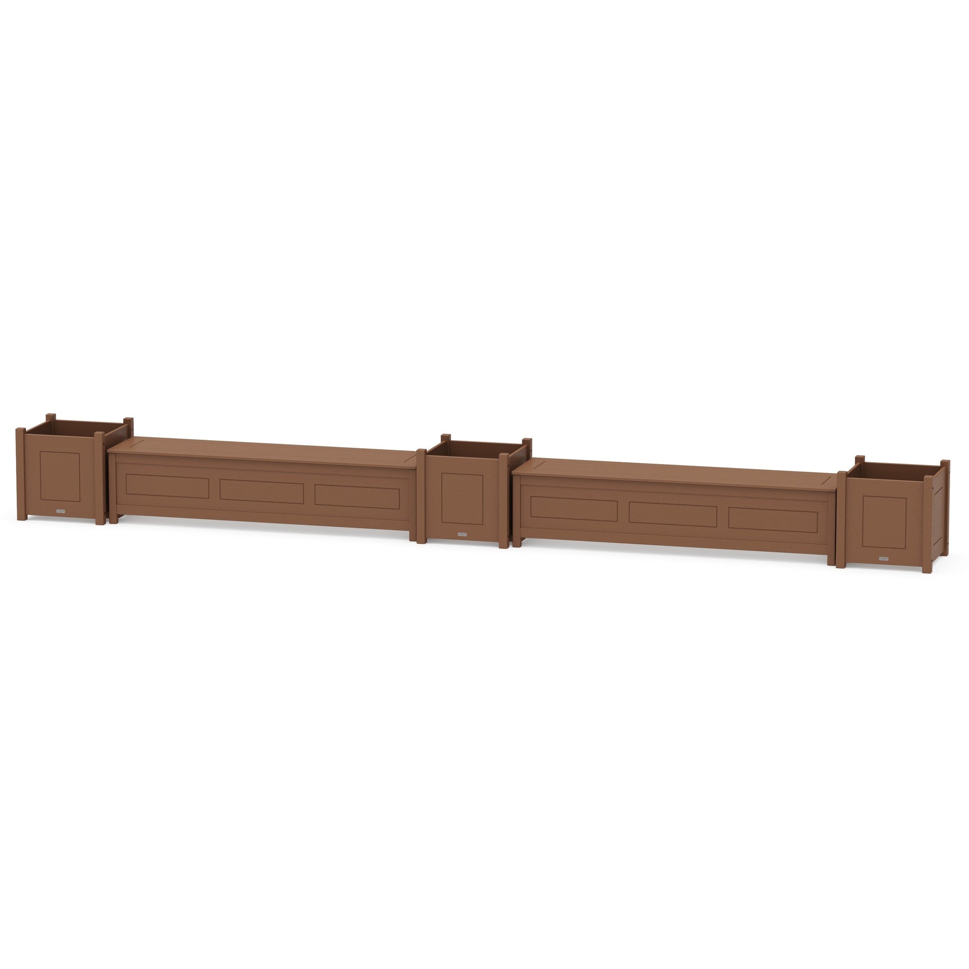 POLYWOOD 72" Country Living Straight Double Planter Storage Bench Set- Large — Teak