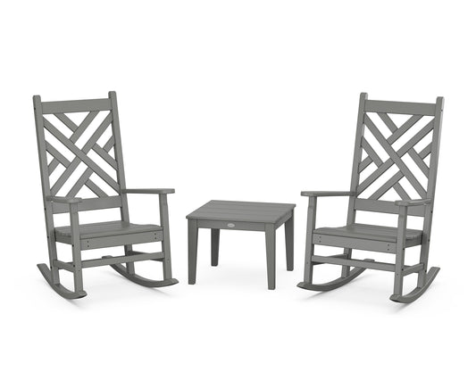 POLYWOOD Chippendale 3-Piece Rocking Chair Set — Slate Grey