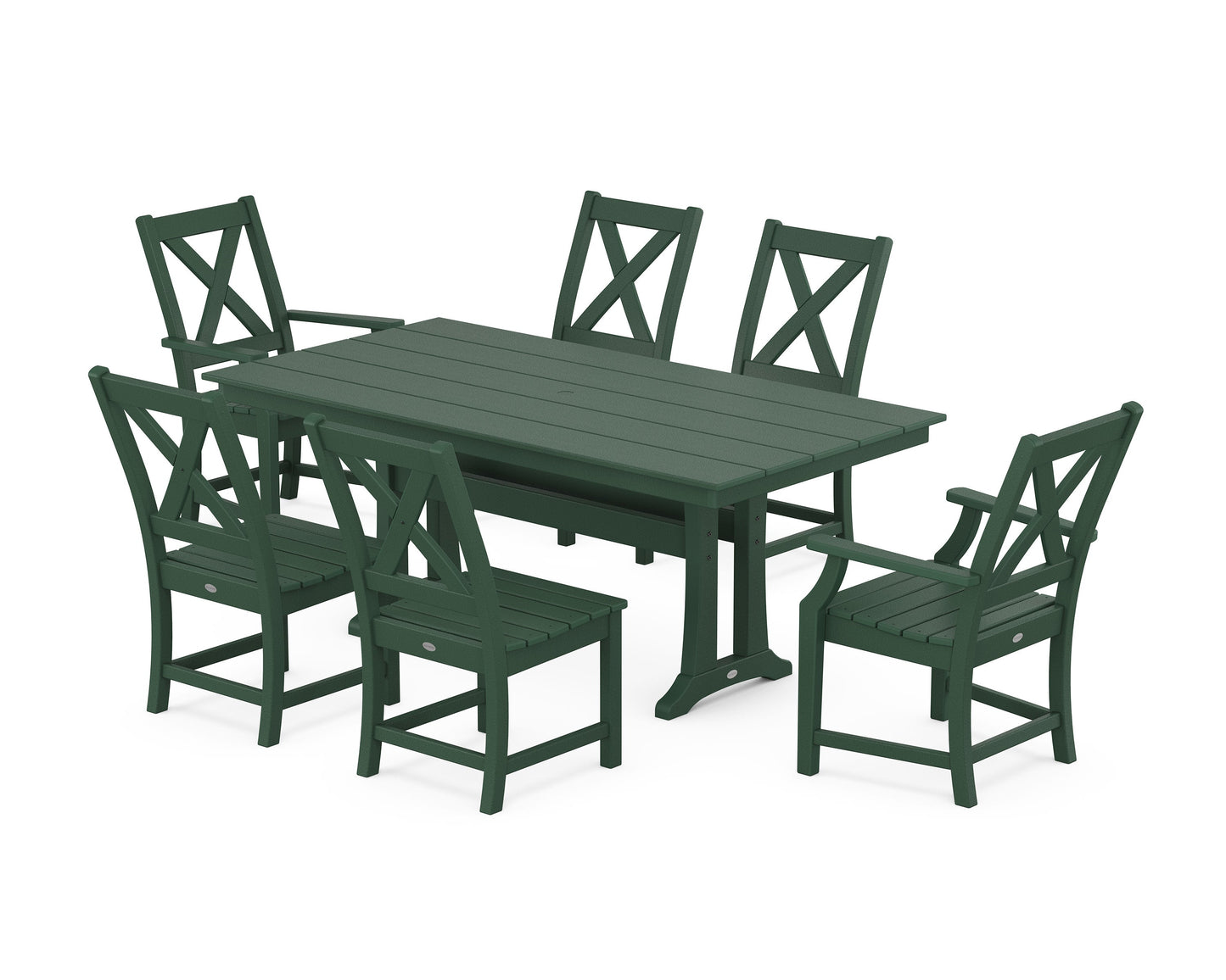 POLYWOOD Braxton 7-Piece Farmhouse Dining Set With Trestle Legs — Green