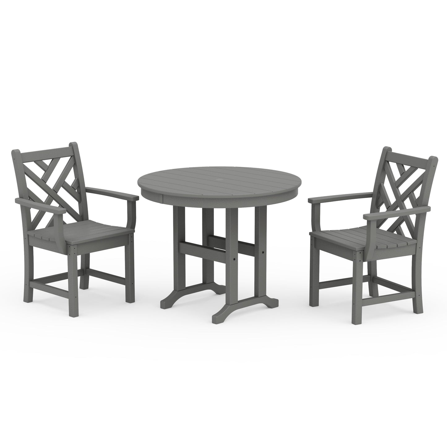 POLYWOOD Chippendale 3-Piece Round Dining Set — Slate Grey