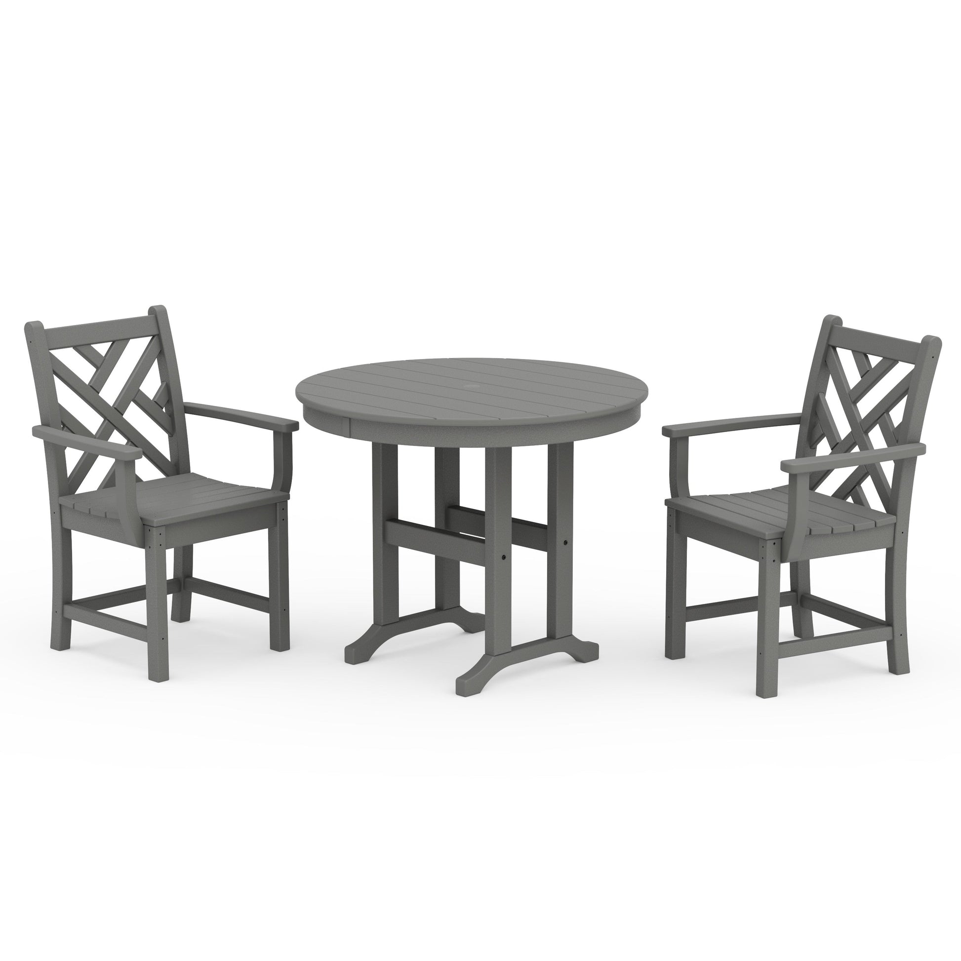 POLYWOOD Chippendale 3-Piece Round Dining Set — Slate Grey