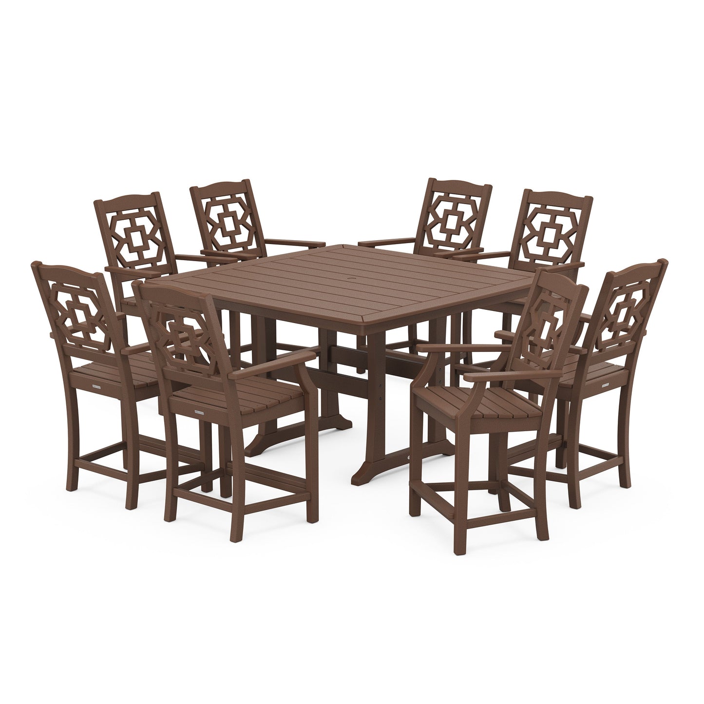 POLYWOOD Chinoiserie 9-Piece Square Counter Set with Trestle Legs — Mahogany