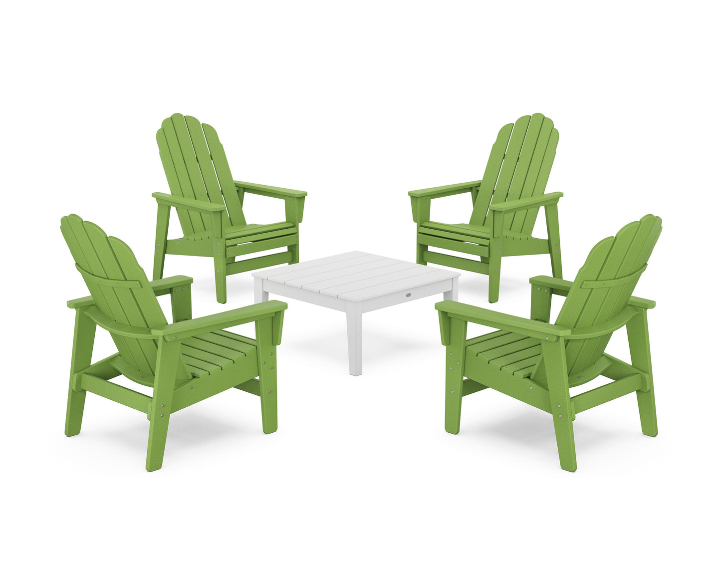 POLYWOOD 5-Piece Vineyard Grand Upright Adirondack Chair Conversation Group — Lime / White