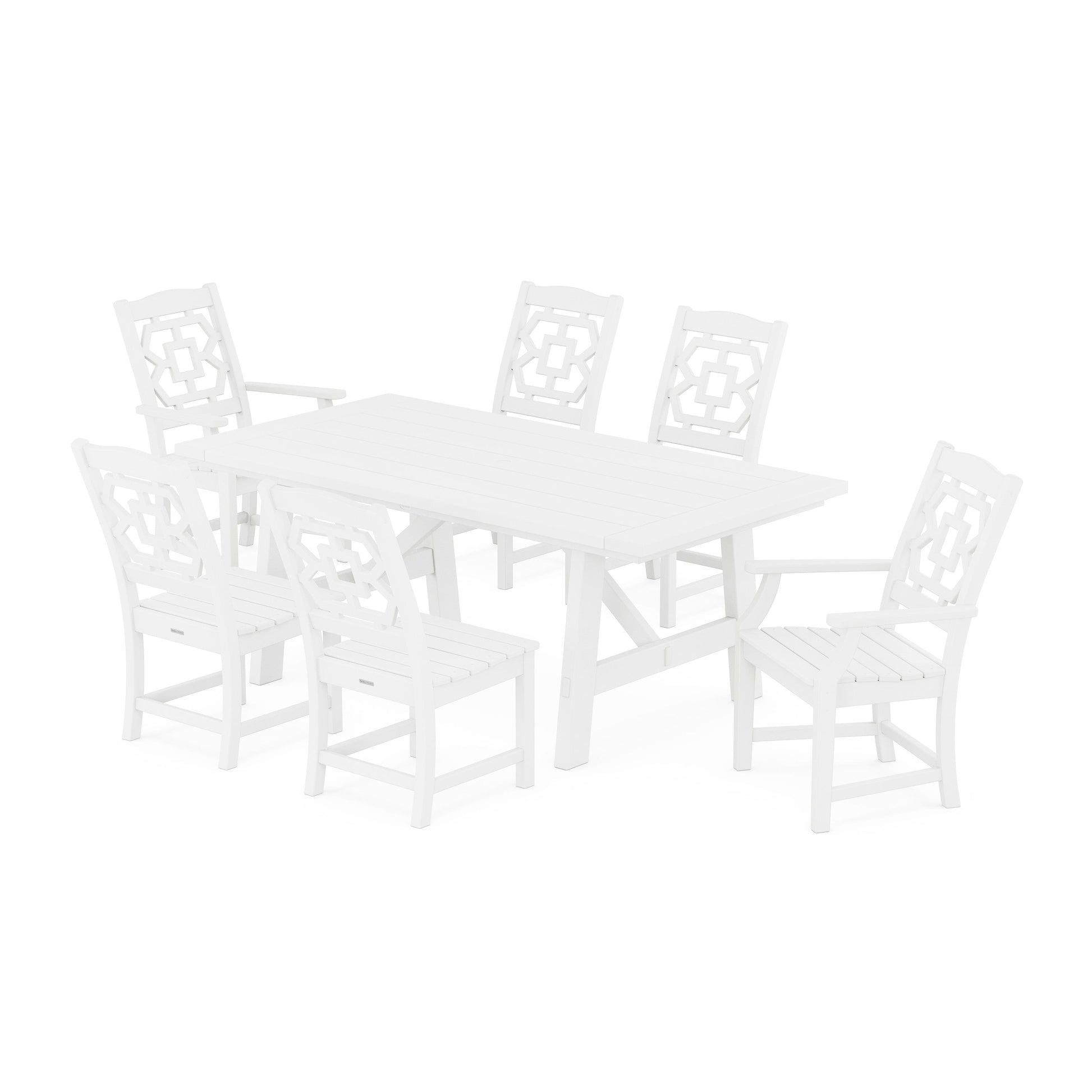 POLYWOOD Chinoiserie 7-Piece Rustic Farmhouse Dining Set — White