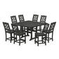 POLYWOOD Chinoiserie 9-Piece Square Side Chair Counter Set with Trestle Legs — Black