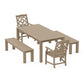 POLYWOOD Chinoiserie 5-Piece Parsons Dining Set with Benches — Vintage Sahara