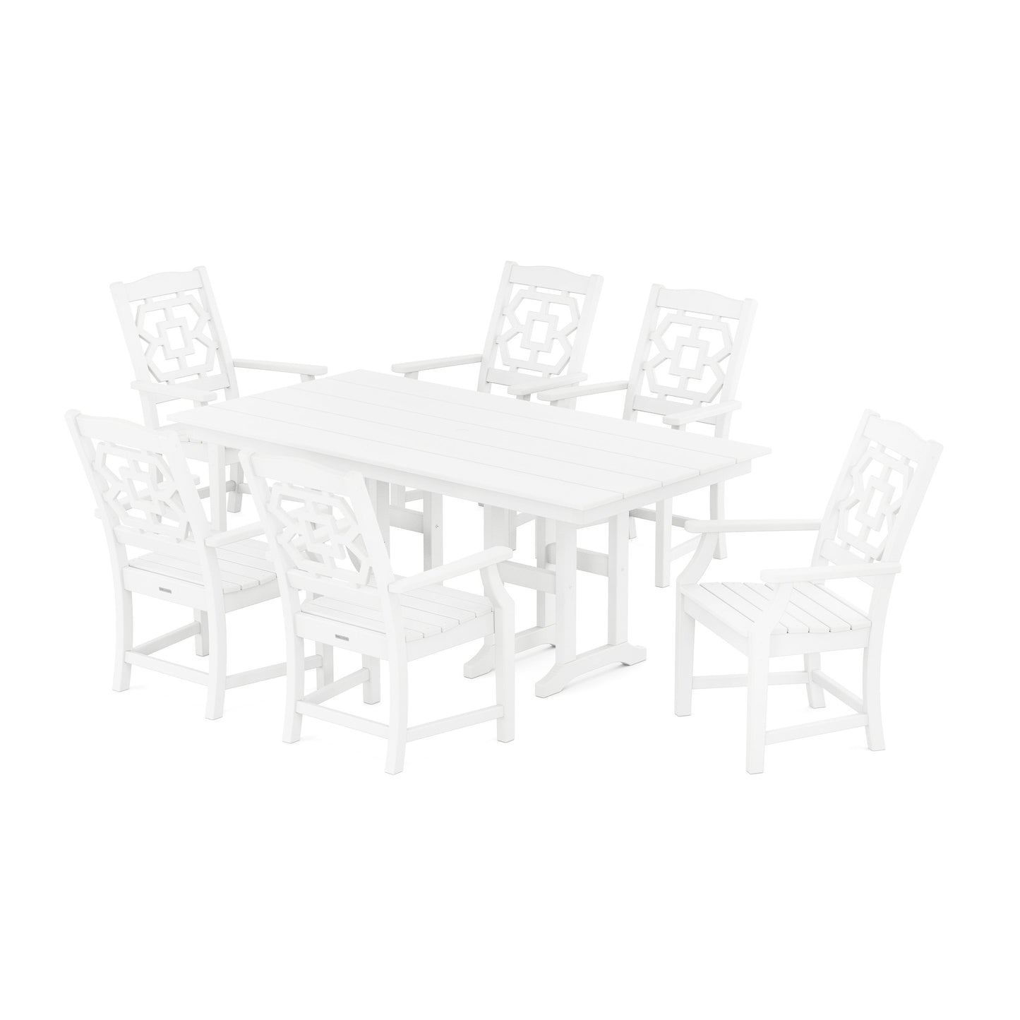 POLYWOOD Chinoiserie Arm Chair 7-Piece Farmhouse Dining Set — White