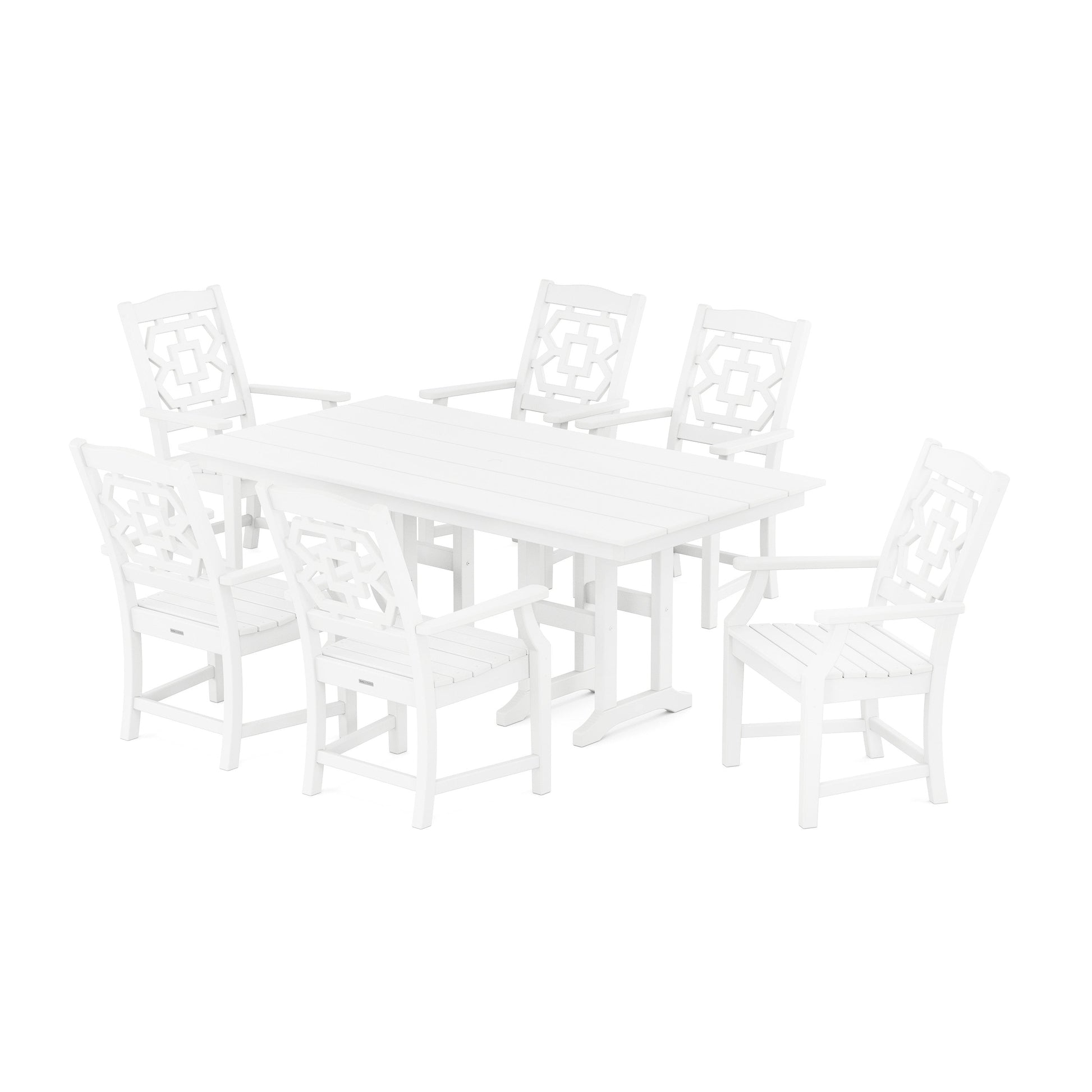 POLYWOOD Chinoiserie Arm Chair 7-Piece Farmhouse Dining Set — White